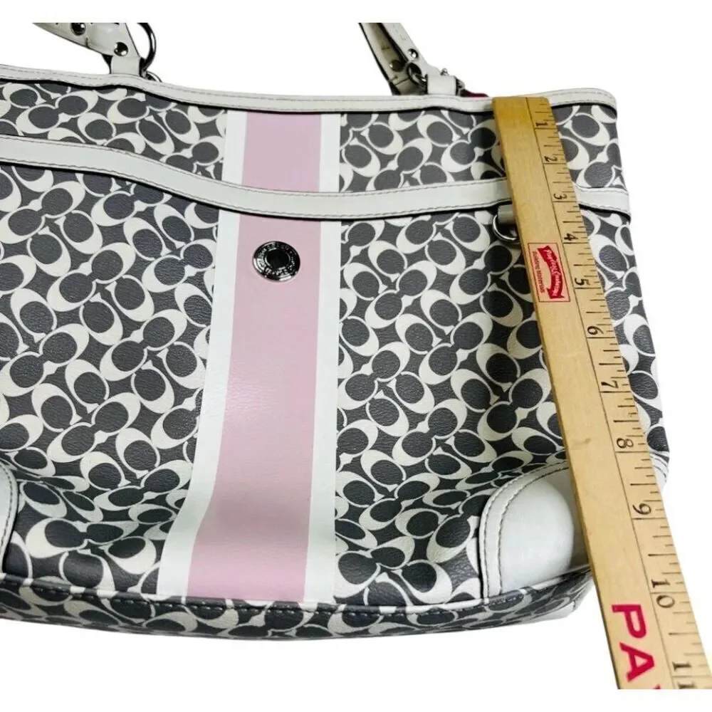 Coach Heritage Signature Stripe Pink White Tote Bag F15137